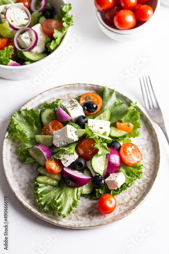 Dinner with salad with feta cheese