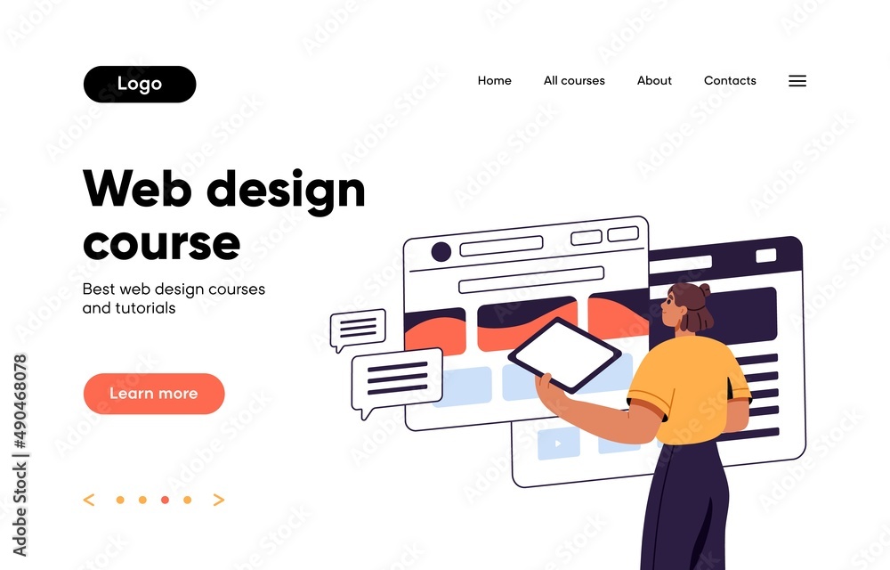 Websites home page layout. Landing template for web site, online education platform. Interface wireframe for UI, UX design courses, internet virtual school. Colored flat vector illustration Websites home page layout. Landing template for web site, online education platform. Interface wireframe for UI, UX design courses, internet virtual school. Colored flat vector illustration
