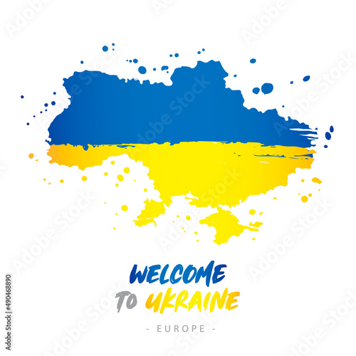 Ukraine and Crimea under one flag. Welcome to Ukraine. Flag and map of the country along with Crimea.