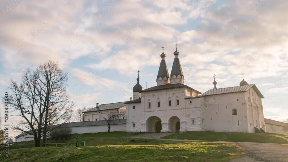 Ferapontov Belozersky Monastery of the Russian Orthodox Church. Russian landmark. Time-lapse. Ferapontov Belozersky Monastery of the Russian Orthodox Church. Russian landmark. Time-lapse.