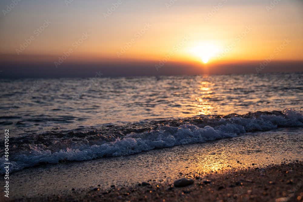 Fototapeta premium Beautiful scenic sunset view of iconic Posidi sandy beach, paradise cape and Peninsula in Kassandra, Halkidiki, North Greece.