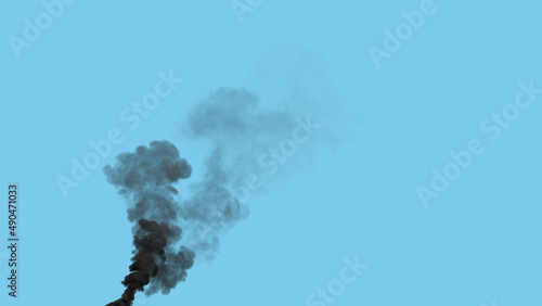 black dense pollution smoke exhaust from power station, isolated - industrial 3D illustration