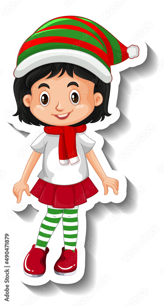 Sticker girl in Christmas costumes Sticker girl in Christmas costumes