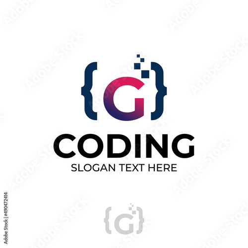 Digital code logo with letter G design, coding illustration with pixel illustration design concepts