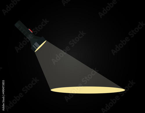 Flashlight pocket. Travel items. The lantern shines in a dark room.