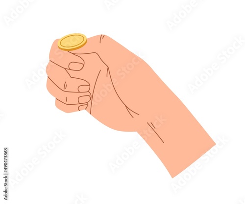 Gold coin toss up. Hand flipping, throwing change money on fingers for chance...
