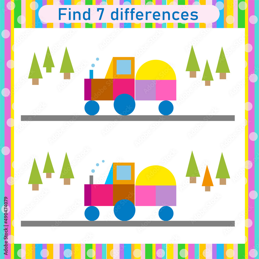 Find 7 differences. Logic puzzle game for children. Preschool worksheet ...