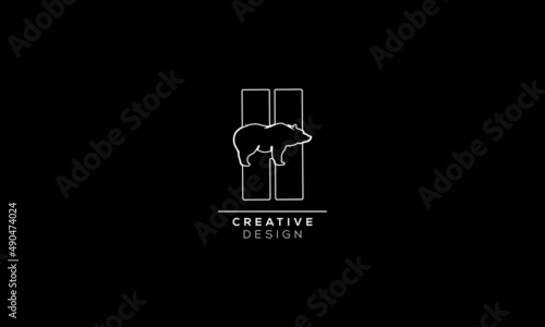 H And ii Bear icon negative space  logo illustration template