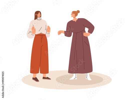 Person protecting personal boundaries. Psychology concept. Violation of limits and conflict between people. Psychological protection of privacy. Flat vector illustration isolated on white background