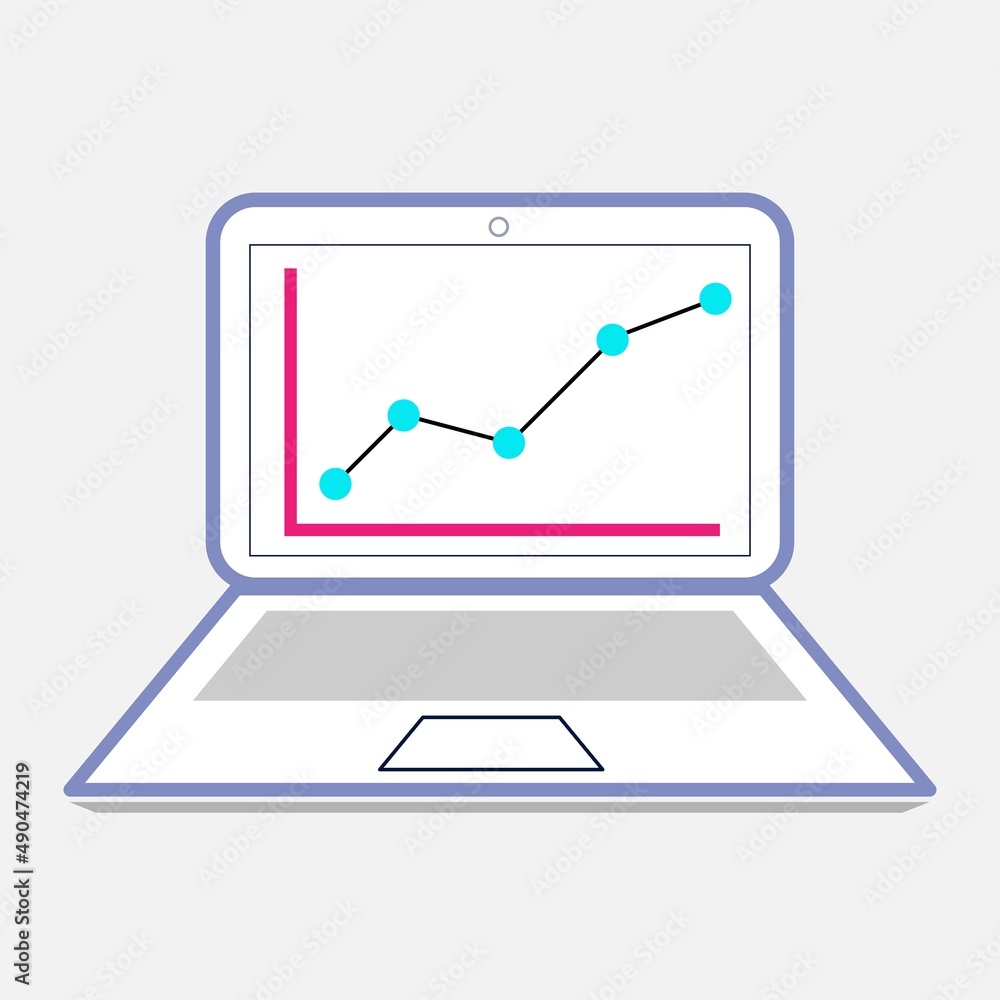 Laptop icon with a growth chart on screen. Laptop icon with a growth chart on screen.