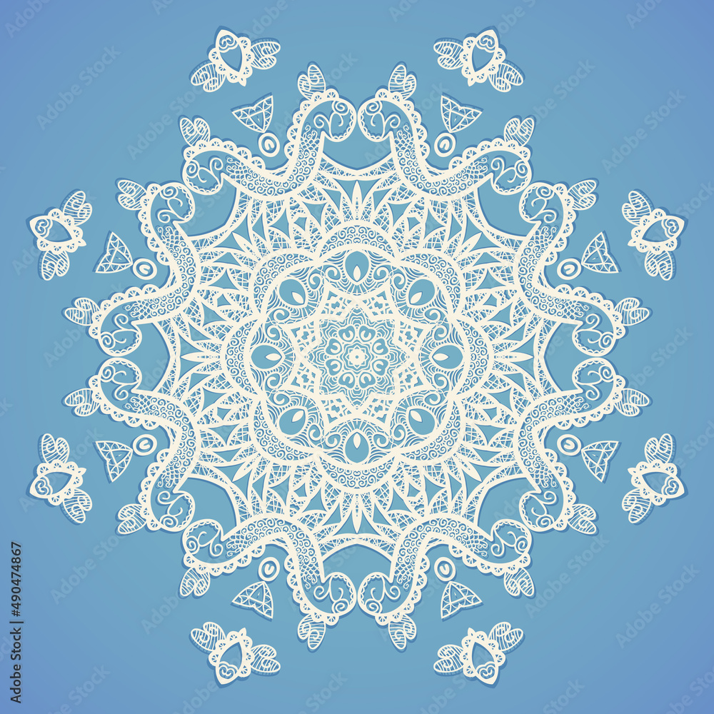 Round pattern, Circular ornament design element, White lace, Vector