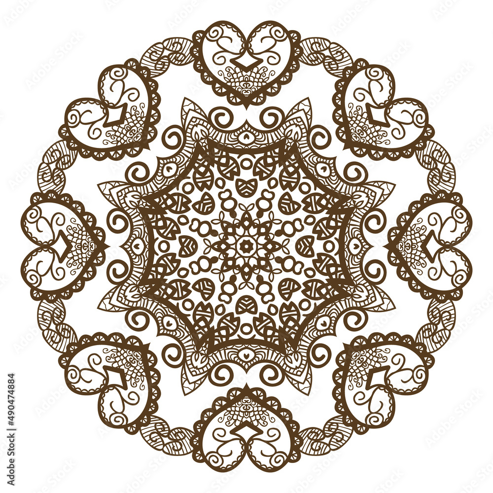 Round pattern, Circular ornament design element with heart motif, Vector