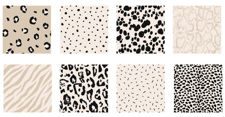Gardinen Tiermuster Set of monochrome black, beige and cream animal fur texture seamless patterns  © Natalie