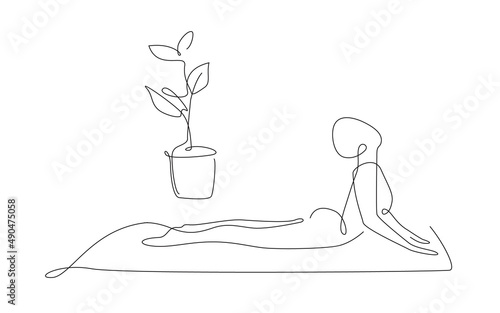 yoga Cobra Pose. One line yoga asana illustration. Vector pilates simple pose