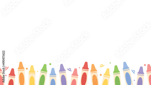 Cute pastel colored crayons seamless bottom border background. Flat vector illustration. Back to school concept. photo