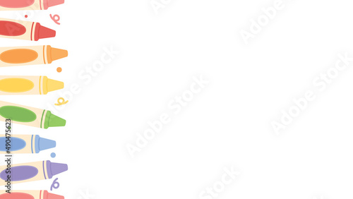 Cute pastel colored crayons seamless side border background. Flat vector illustration. Back to school concept.