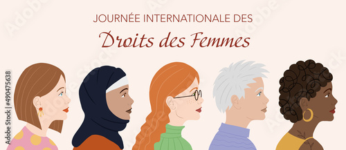 Cinq femmes. Diversité pour la journée internationale des droits des femmes. Égalité des sexes