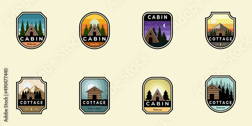 set of cabin cottage emblem badge logo outdoor vector illustration