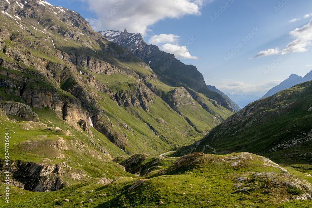 Valley of the Aosta mountain range in late spring with side shadow Valley of the Aosta mountain range in late spring with side shadow