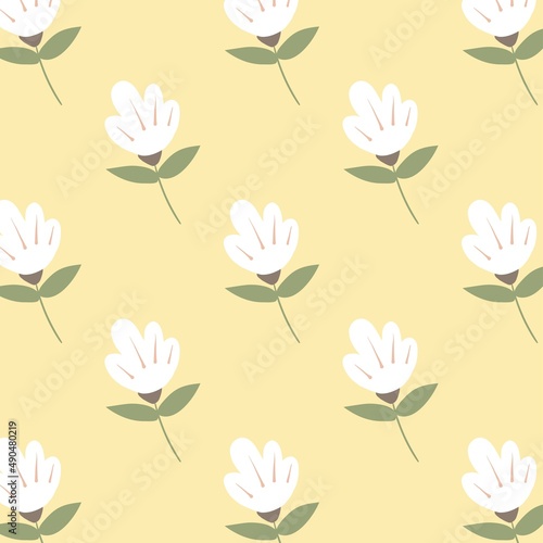 Spring pattern. Pattern of white flowers on a beige background.