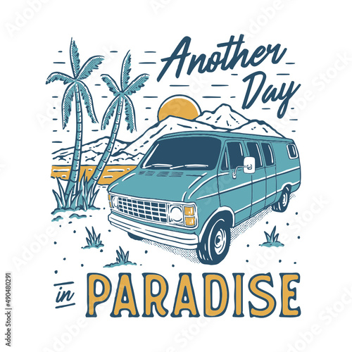 Van in beach illustration