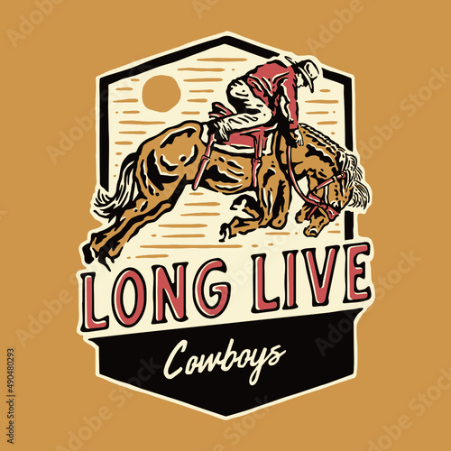 Cowboy riding horse illustration