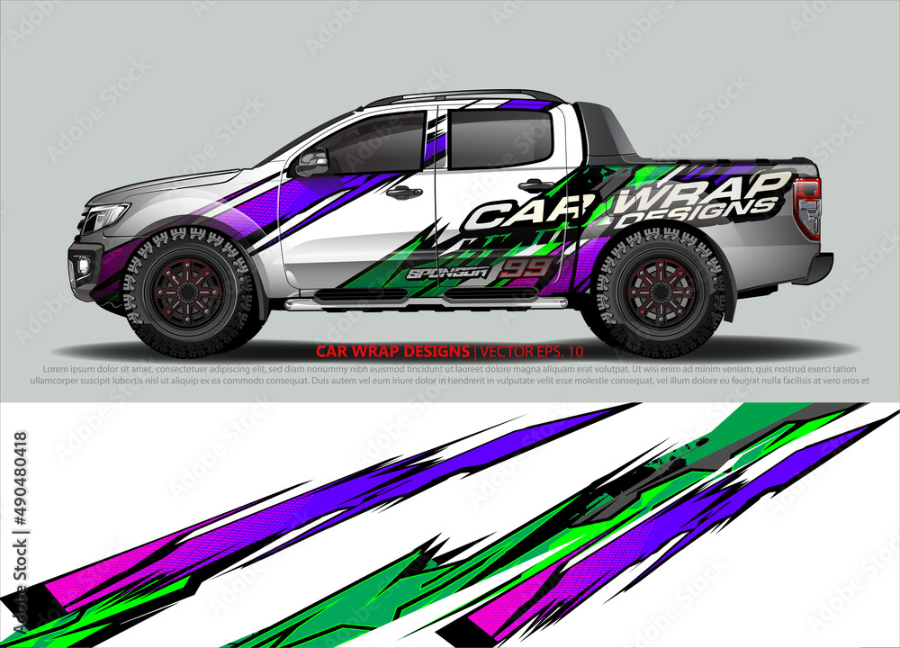 Racing Car Decal Graphic Vector, wrap vinyl sticker. Graphic abstract stripe designs for Racing vehicles. Racing Car Decal Graphic Vector, wrap vinyl sticker. Graphic abstract stripe designs for Racing vehicles.