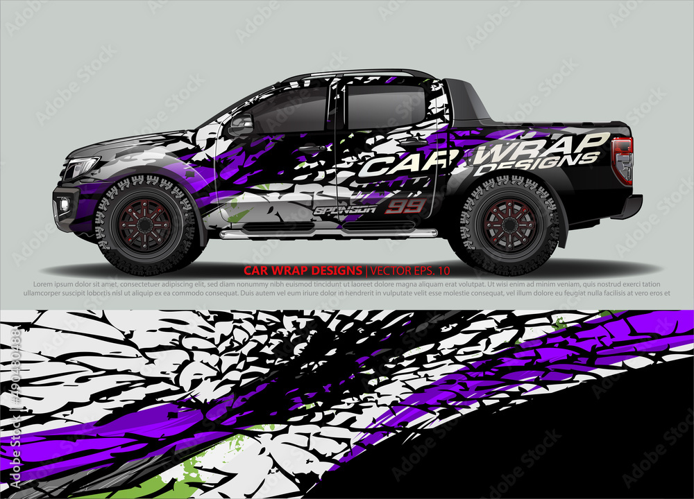 Naklejka premium Racing Car Decal Graphic Vector, wrap vinyl sticker. Graphic abstract stripe designs for Racing vehicles.