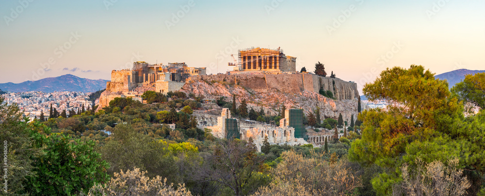 Sunset panorama of the Acropolis of Athens with view of the Parthenon, Greece