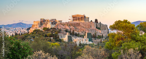 Sunset panorama of the Acropolis of Athens with view of the Parthenon, Greece