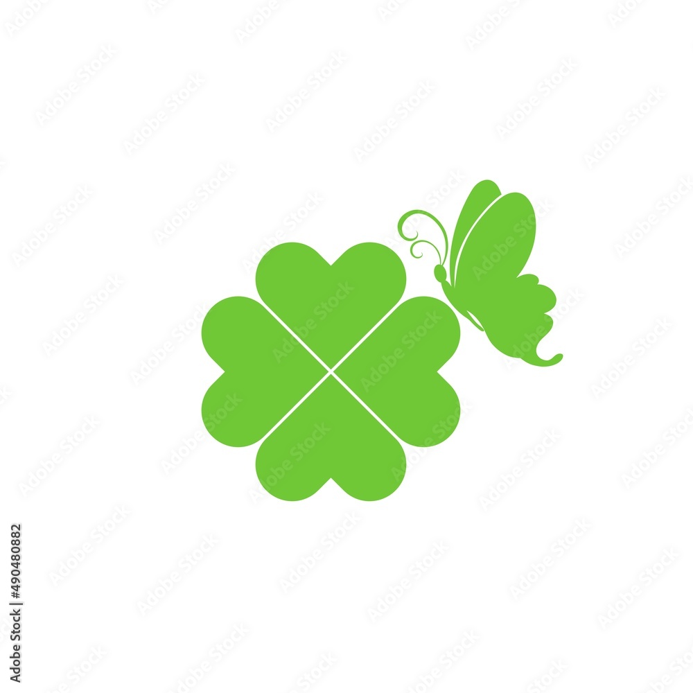 Four Leaf Clover And Butterfly icon isolated on white background