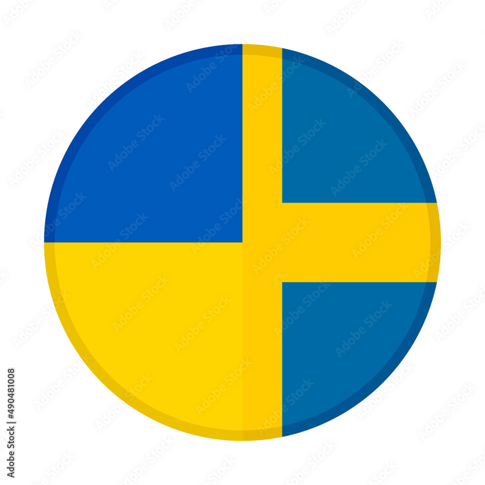 round icon with ukraine and sweden flags isolated on white background round icon with ukraine and sweden flags isolated on white background