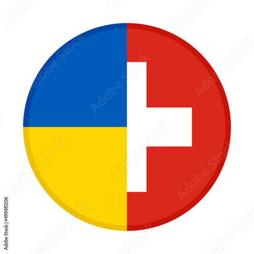 round icon with ukraine and switzerland flags isolated on white background