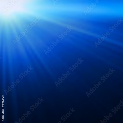 underwater world background. Blue background with light rays. Background with copyspace.