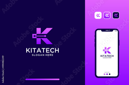 letter K for tecnology logo design.