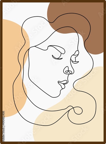 Abstract poster with minimal woman face. One line drawing style. Continuous line art in elegant style for prints, tattoos, posters, textile, cards etc. Beautiful women face Vector illustration