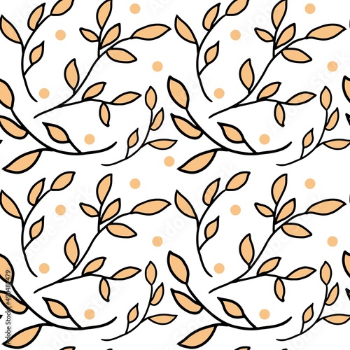 Floral pattern. Pretty branch on white background. Printing with yellow leaves. seample Seamless vector texture. elegant template for fashionable printers