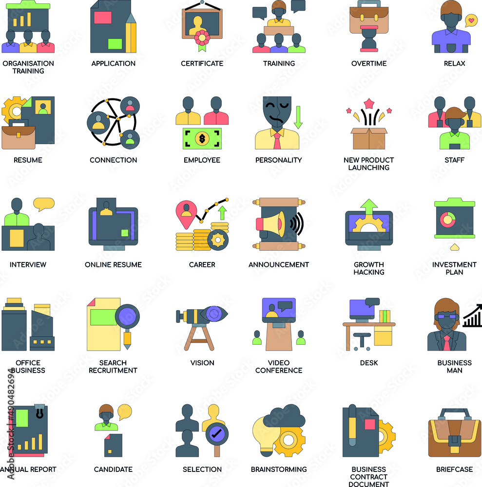 Business Recruitment color flat vector icon collection set