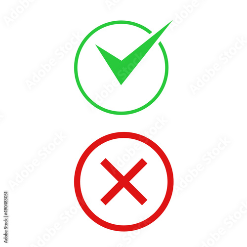 Check box list icons set, green and red isolated on white background.