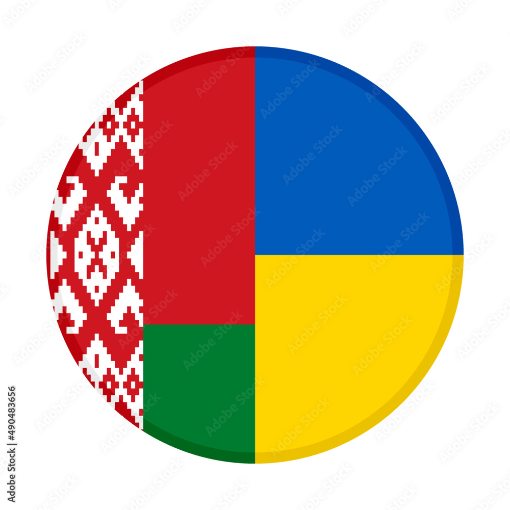 Fototapeta premium round icon with belarus and ukraine flags isolated on white background