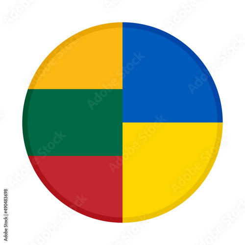 round icon with lithuania and ukraine flags isolated on white background