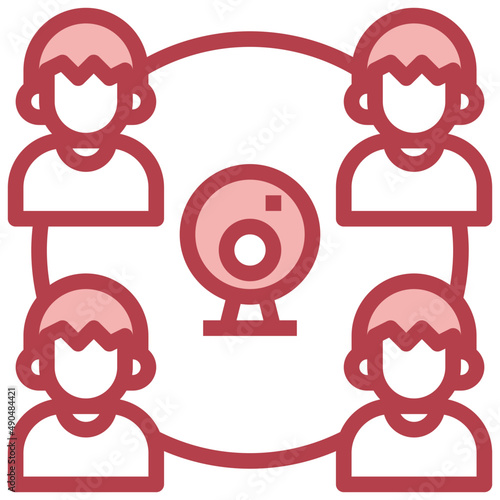 GROUP MEETING red line icon,linear,outline,graphic,illustration