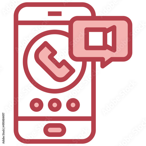 VIDEOCALL red line icon,linear,outline,graphic,illustration