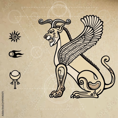 Bild auf Leinwand Assyrian chimera winged lion