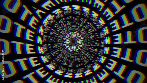 Motion typography of vote now tube rotate for election pattern texture with noise effect in black background