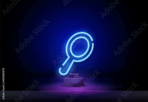 Glowing neon line Makeup powder with mirror icon isolated on black background. Vector. Makeup, beauty and fashion logo. Element of design for cosmetic