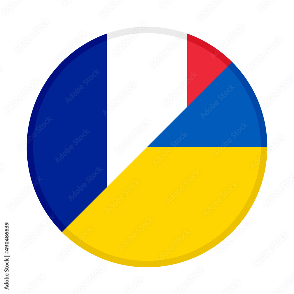 round icon with france and ukraine flags isolated on white background