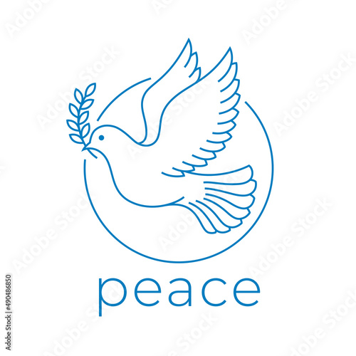 Dove line icon. World peace symbol. Flying bird with olive branch sign. Vector illustration.