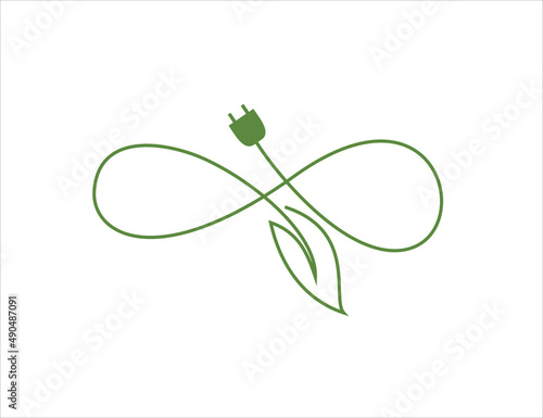 logo, symbol, icon, leaves, garden, garden, dacha, seedling, greenery, grow, greenhouse, sprout, eco, farm, ecology, charging, current, wire, electricity, socket, isolated, emblem, infinity, bio, plan