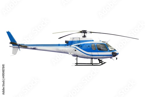 Helicopter landing on white background.